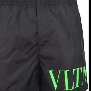 Valentino Garavani: Black & Green VLTN Swim Shorts
